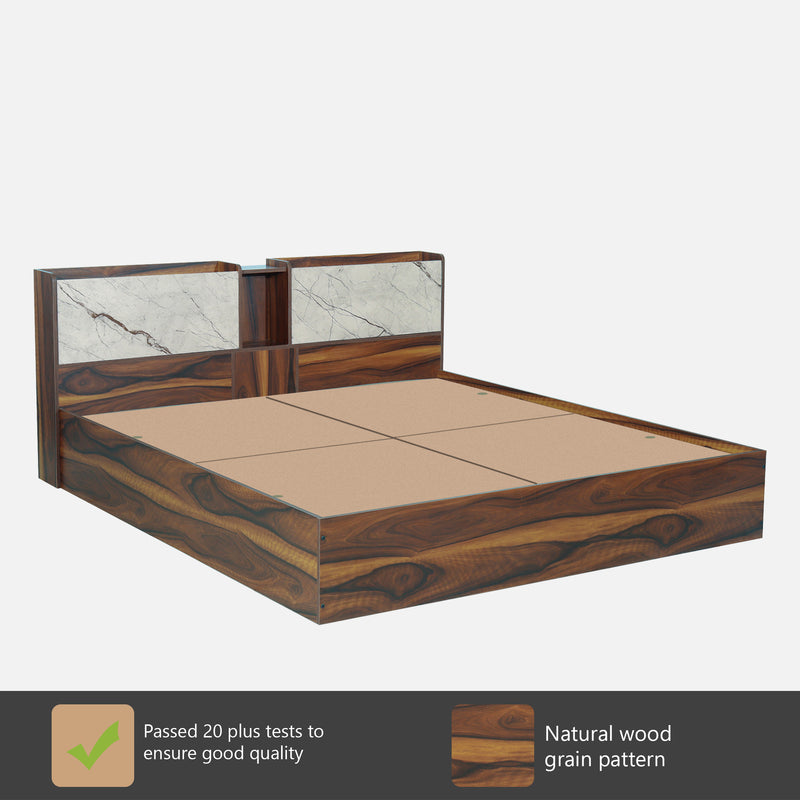 Trinity King & Queen Size Bed With Storage In Dark Maple & White Stone / Vintage Sheesahm Colour