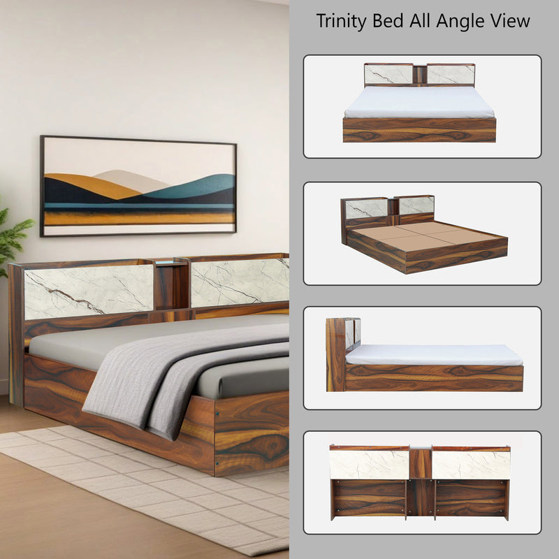 Trinity King & Queen Size Bed With Storage In Dark Maple & White Stone / Vintage Sheesahm Colour