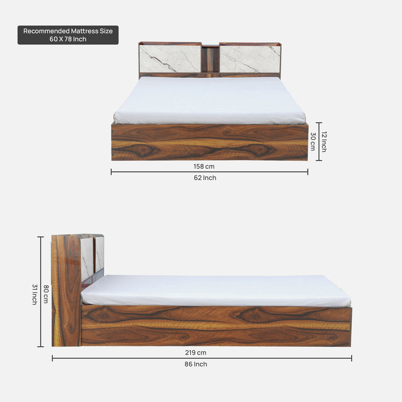 Trinity King & Queen Size Bed With Storage In Dark Maple & White Stone / Vintage Sheesahm Colour