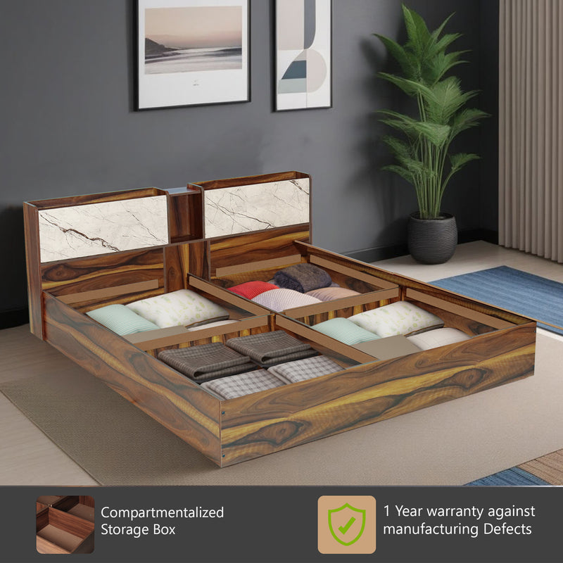 Trinity King & Queen Size Bed With Storage In Dark Maple & White Stone / Vintage Sheesahm Colour