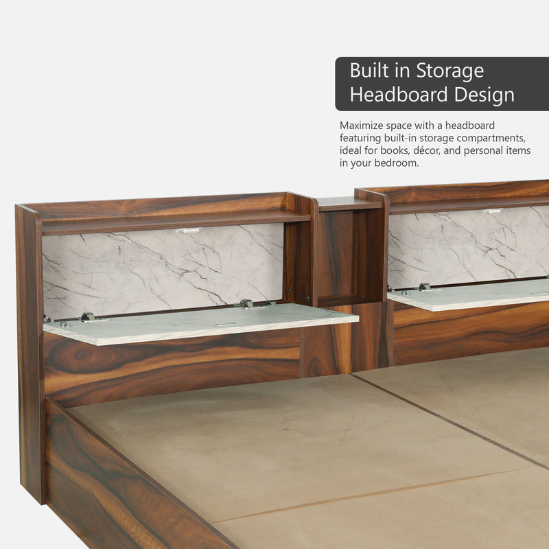 Trinity King & Queen Size Bed With Storage In Dark Maple & White Stone / Vintage Sheesahm Colour