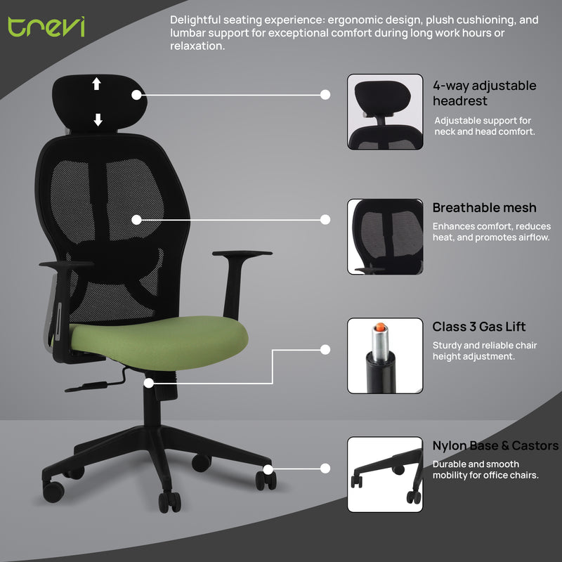 Venus Magic High Back Office Chair In Black & Green Color