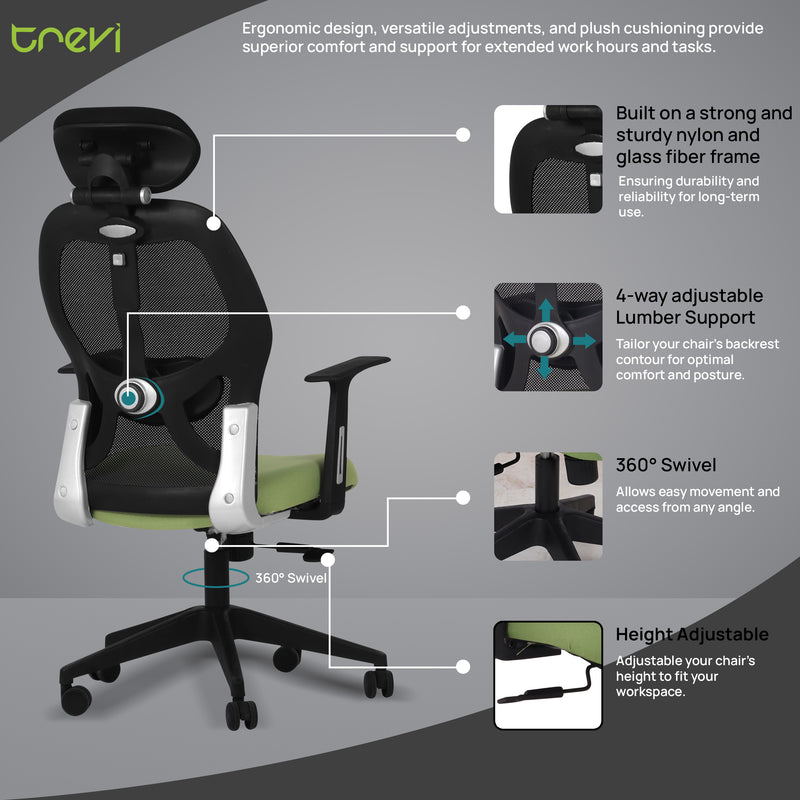 Venus Magic High Back Office Chair In Black & Green Color