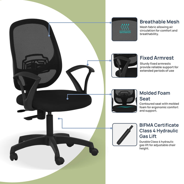 Virtue Medium Back Office Chair In Black Colour
