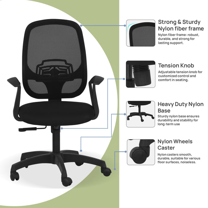 Virtue Medium Back Office Chair In Black Colour