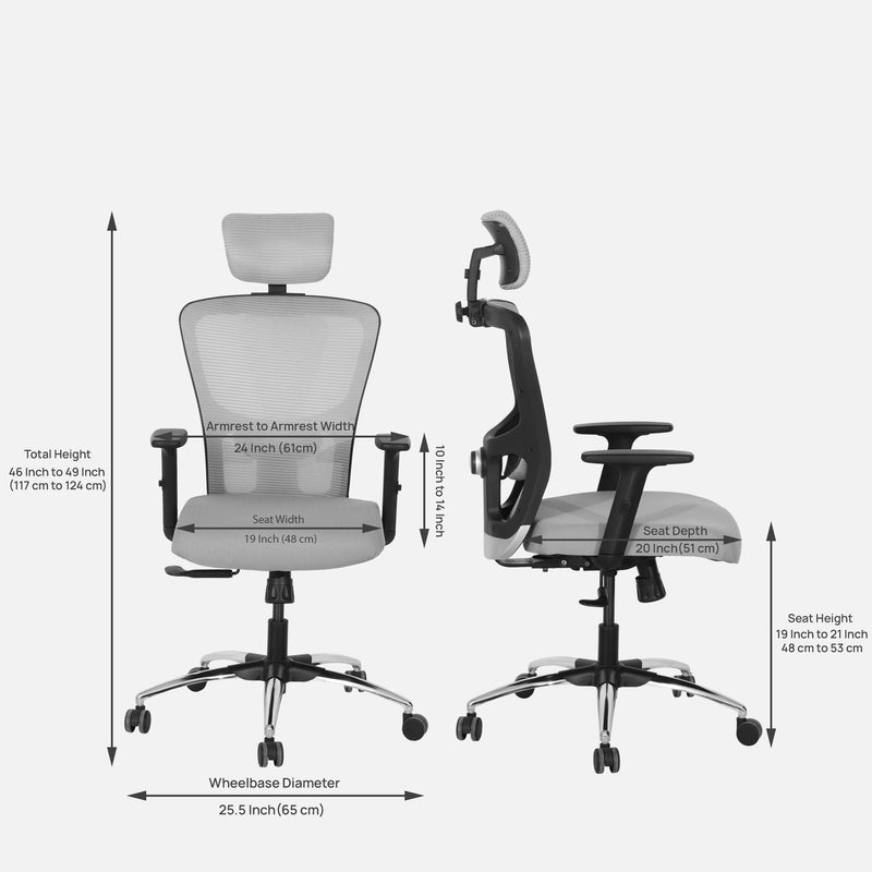 Vision High Back Office Chair In Grey & Black Color