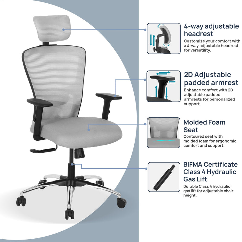 Vision High Back Office Chair In Grey & Black Color