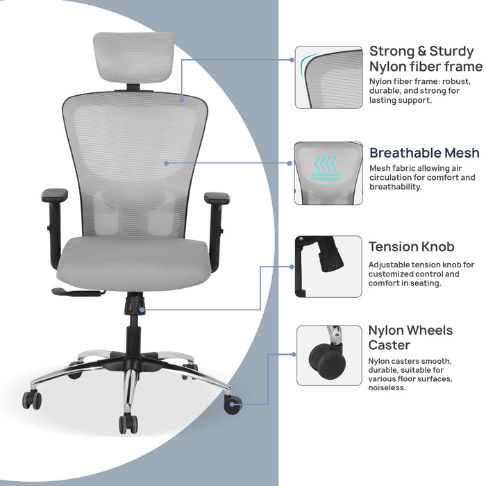 Vision High Back Office Chair In Grey & Black Color