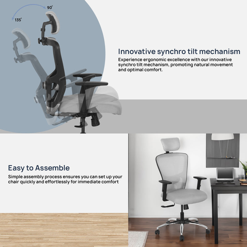 Vision High Back Office Chair In Grey & Black Color