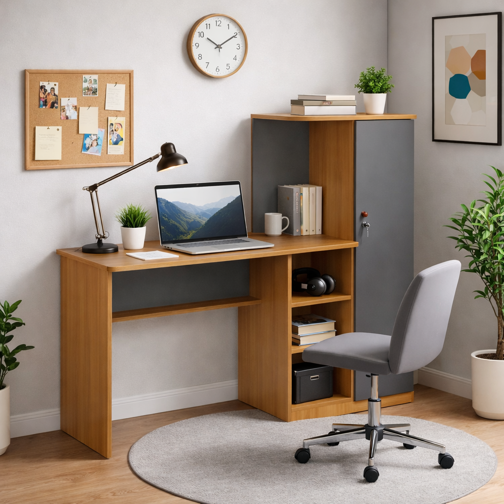 Krystal Study table In Urban Teak & Slate Grey Colour — TREVI FURNITURE