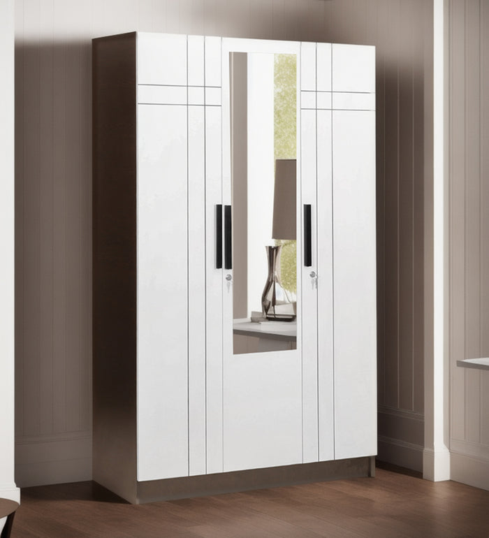 Mustang 3 Door Wardrobe With Mirror & Locker In Black Wenge & Frosty White Colour