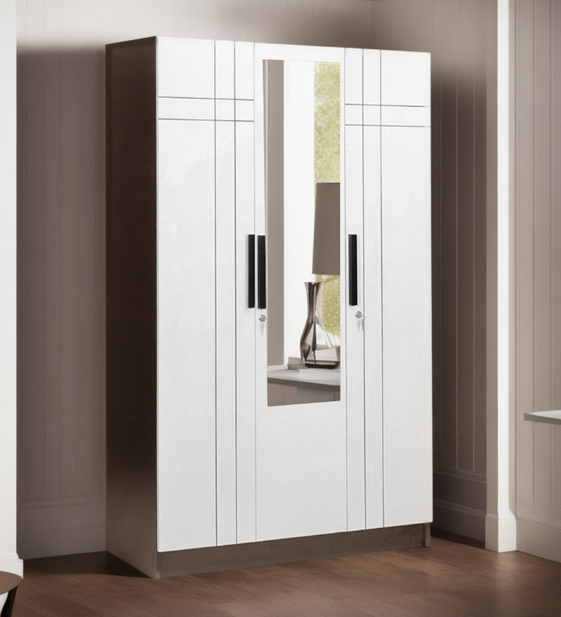 Mustang 3 Door Wardrobe With Mirror & Locker In Black Wenge & Frosty White Colour