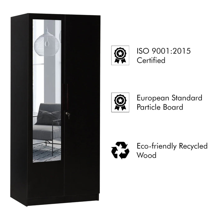 Ozone With Mirror Engineered Wood 2 Door Wardrobe (Finish Color - Wenge, Mirror Included, Knock Down)