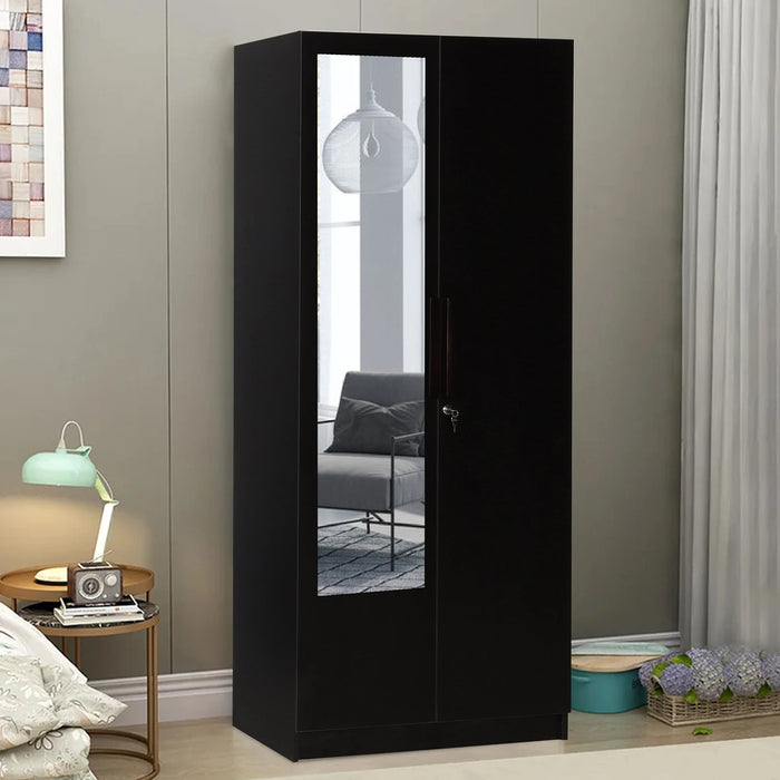 Ozone With Mirror Engineered Wood 2 Door Wardrobe (Finish Color - Wenge, Mirror Included, Knock Down)