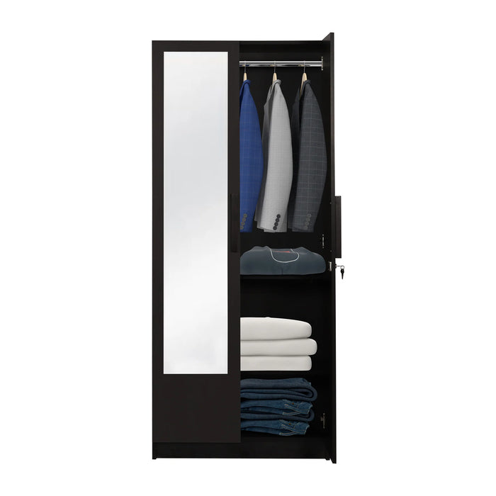 Ozone With Mirror Engineered Wood 2 Door Wardrobe (Finish Color - Wenge, Mirror Included, Knock Down)