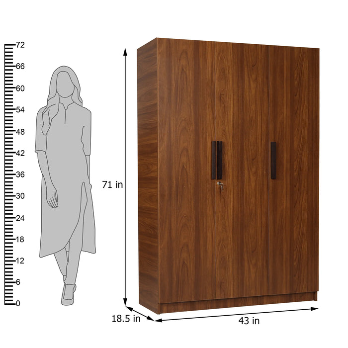 Ozone Engineered Wood 3 Door Wardrobe (Finish Color - Bali Teak, Knock Down)