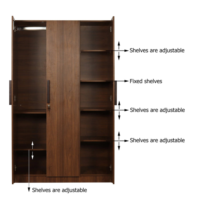 Ozone Engineered Wood 3 Door Wardrobe (Finish Color - Bali Teak, Knock Down)