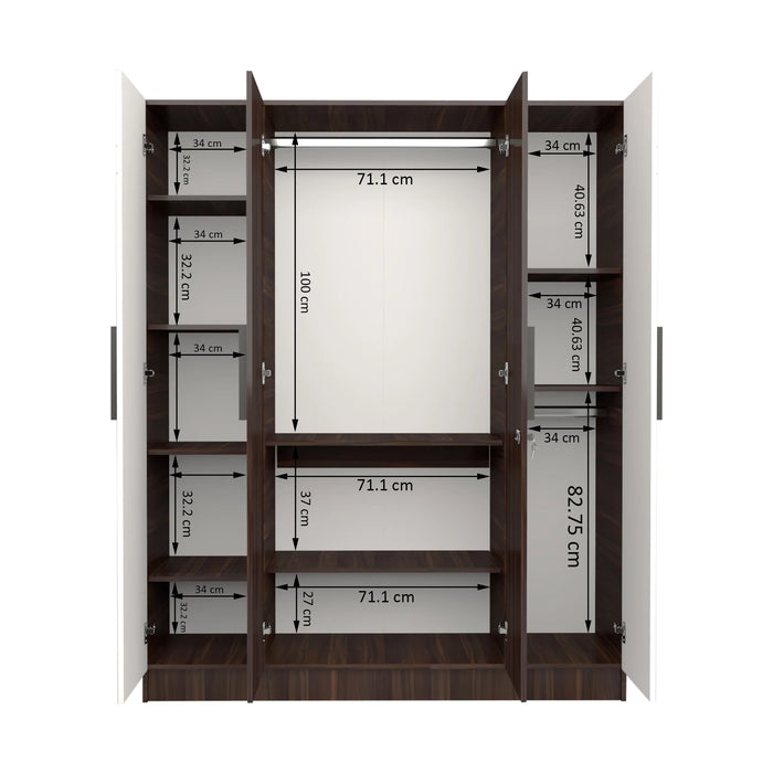 Engineered Wood 4 Door Wardrobe (Finish Color - Maple, Knock Down)