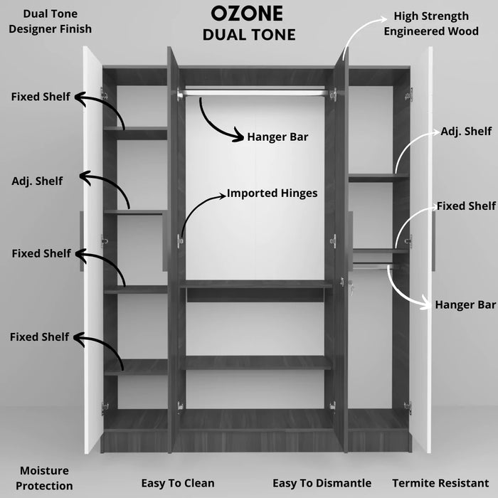 Engineered Wood 4 Door Wardrobe (Finish Color - Maple, Knock Down)