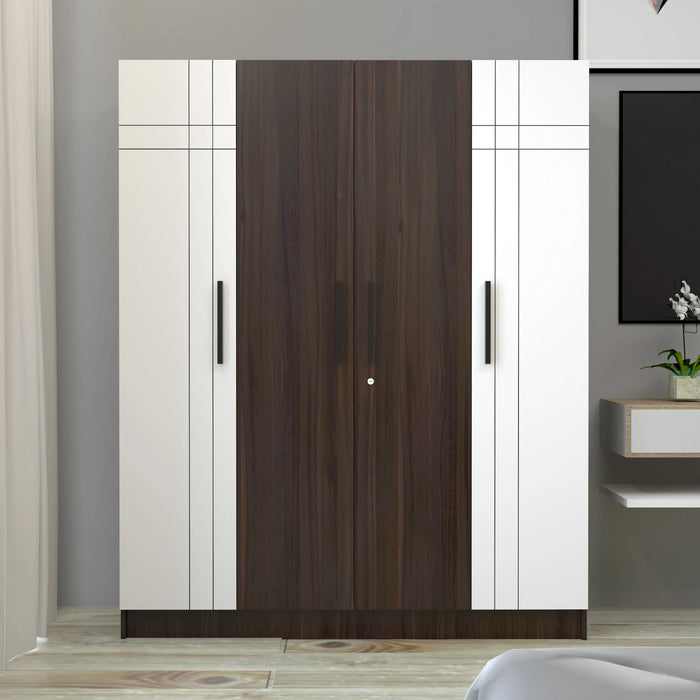 Mustang 4 Door Wardrobe 2 Tone In Dark Maple & Frosty White Colour