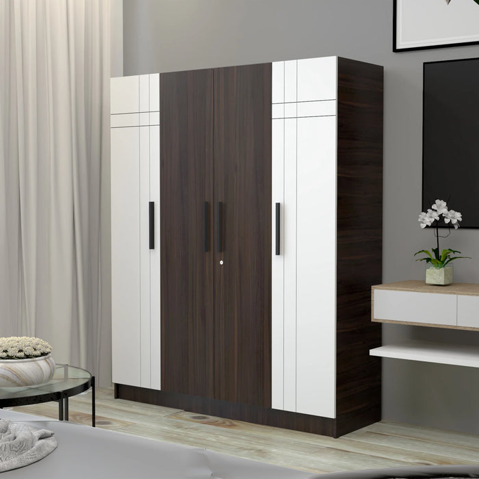 Mustang 4 Door Wardrobe 2 Tone In Dark Maple & Frosty White Colour