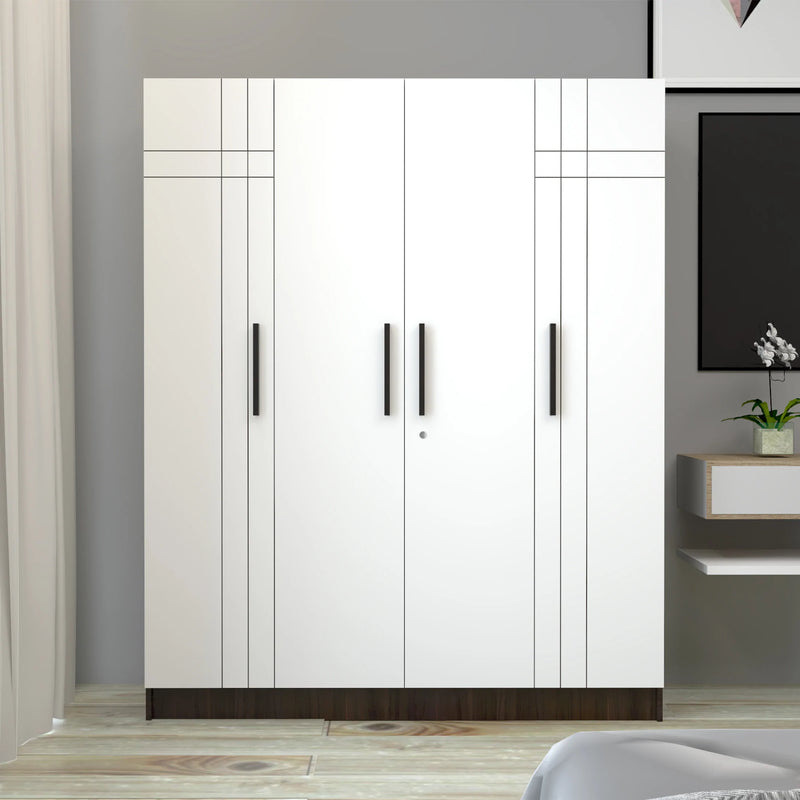 Mustang 4 Door Wardrobe 2 Tone In Dark Maple & Frosty White Colour