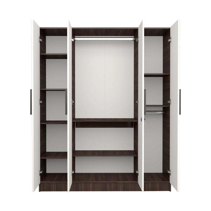 Mustang 4 Door Wardrobe 2 Tone In Dark Maple & Frosty White Colour