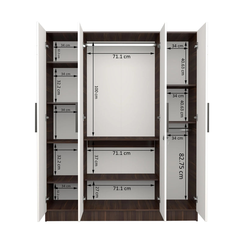 Mustang 4 Door Wardrobe 2 Tone In Dark Maple & Frosty White Colour