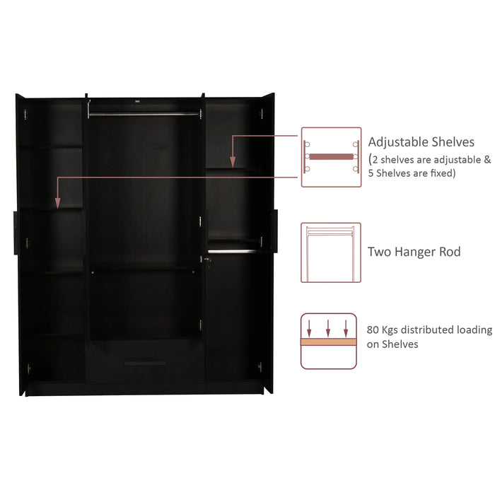 Mustang 4 Door Wardrobe With Drawer & With Mirror In Dark Wenge Colour