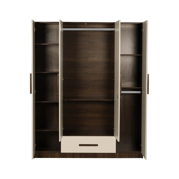 Ozone Engineered Wood 4 Door Wardrobe (Finish Color - Baton Oak Two Tone, Knock Down)