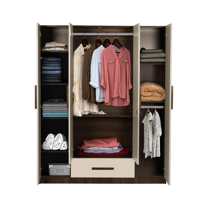Ozone Engineered Wood 4 Door Wardrobe (Finish Color - Baton Oak Two Tone, Knock Down)