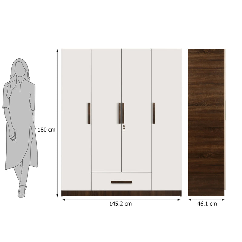 Ozone Engineered Wood 4 Door Wardrobe (Finish Color - Baton Oak Two Tone, Knock Down)