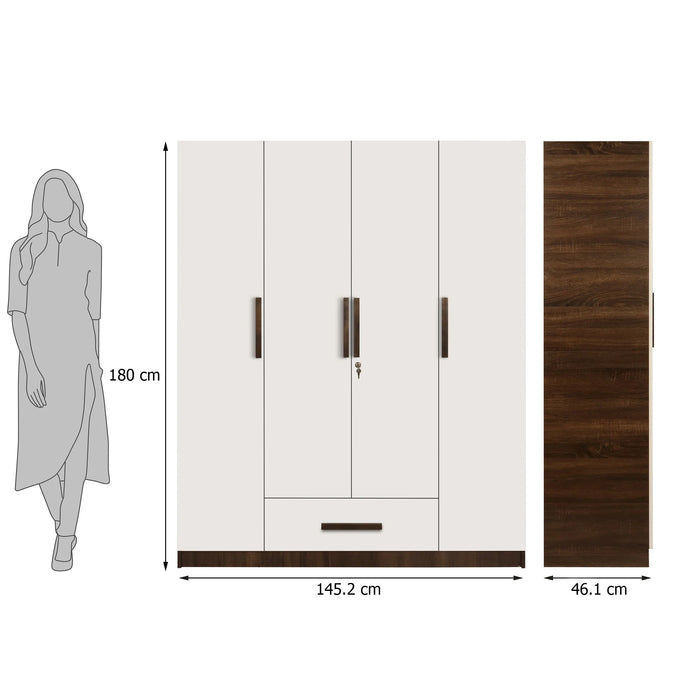 Ozone Engineered Wood 4 Door Wardrobe (Finish Color - Baton Oak Two Tone, Knock Down)