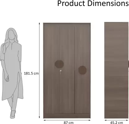 Calypso Engineered Wood 3 Door Wardrobe (Finish Color - Spiced Acacia, Knock Down)