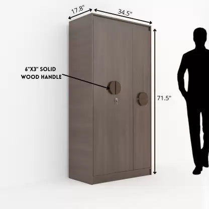 Calypso Engineered Wood 3 Door Wardrobe (Finish Color - Spiced Acacia, Knock Down)