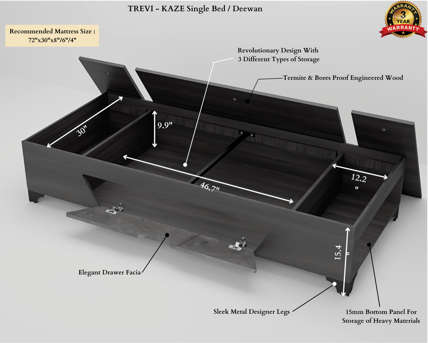 Kaze Single Bed With Box Storage